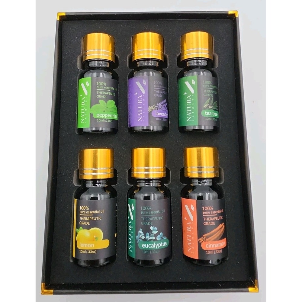 Natura Primera 100% Pure Essential Oils Set of 6 10ml Bottles Tea Tree, Lavender